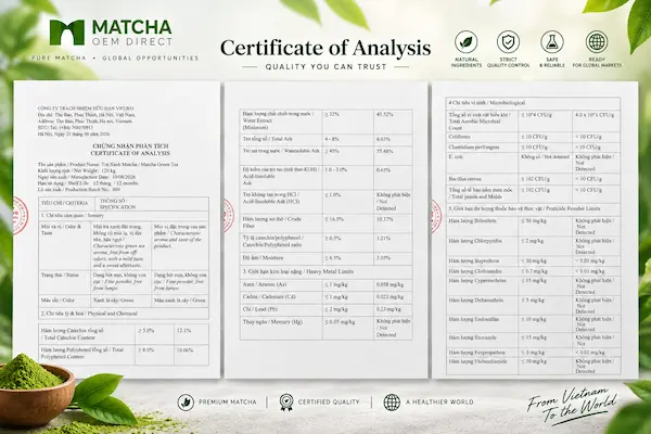 Laboratory microscope inspecting 5-15 micron particle size for industrial matcha custom formulation.